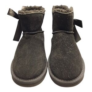 Pawz by Bearpaw Amelia II Mini Ankle Boots‎ Womens US 10 Black Suede Bow Slip On